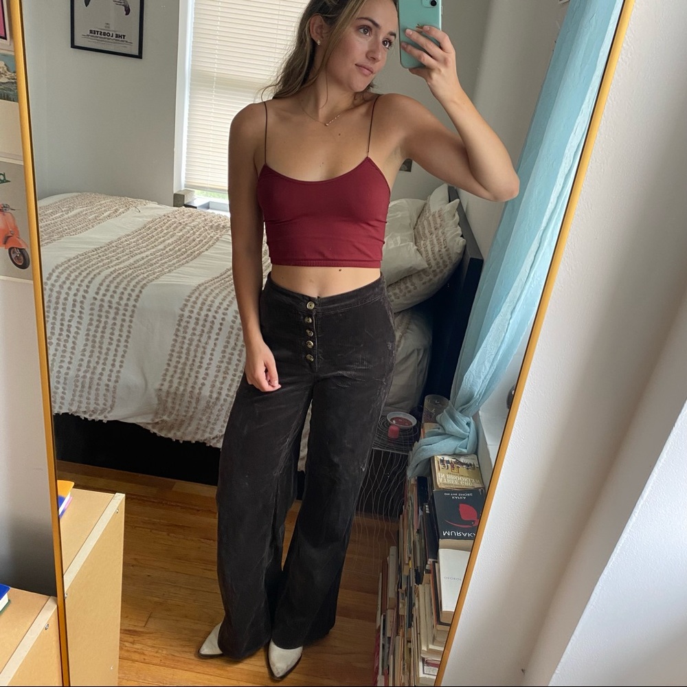 anthropologie chocolate corduroy boot cut pants